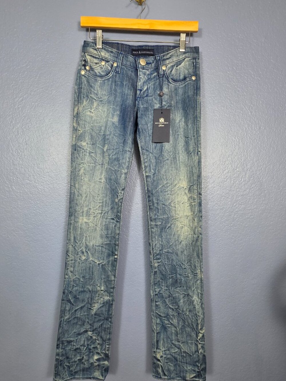 NWT Rock & Republic Stella In Capture Spree Lowrise Straight Jeans 25 Studded